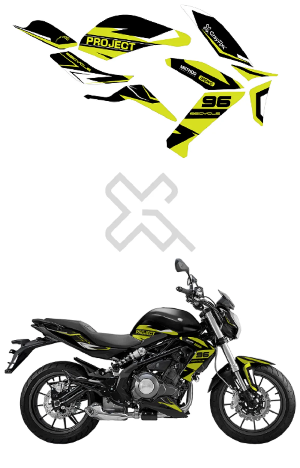 Project 96 Edition Lemon Green Graphics Compatible with Benelli 300 | Printed In Premium Vinyl With FPF(Fade Protection Film), Water Proof, Precut Sticker, Pack Of 1 Compatible with Both Side